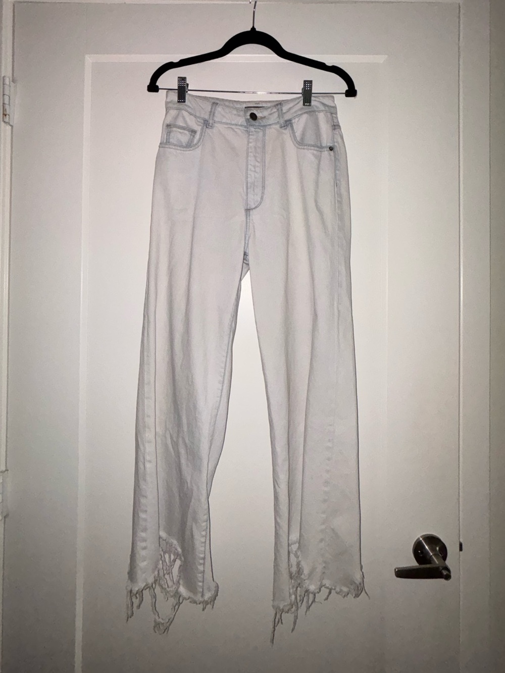 DL1961 Light Blue Frayed Hem Wide Leg Jeans